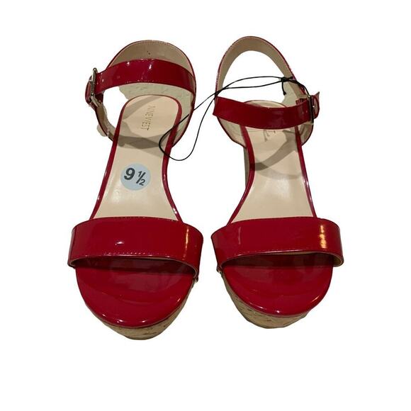 Nine West Sandal Women 9.5 Leather Platform Wedge Slingback Ankle Strap Open Toe - Picture 4 of 9